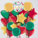 Merry Christmas Dots & Ornaments Inflated Foil Balloon Bunch