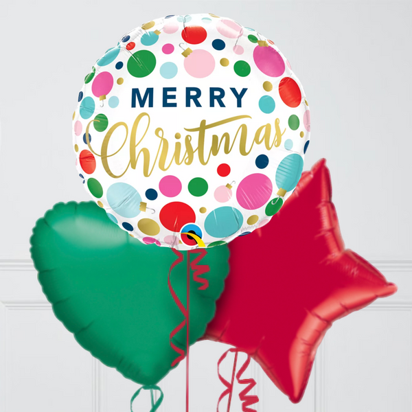 Merry Christmas Dots & Ornaments Inflated Foil Balloon Bunch
