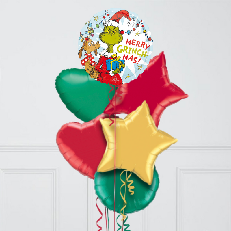 Merry Christmas Grinch Inflated Foil Balloon Bunch