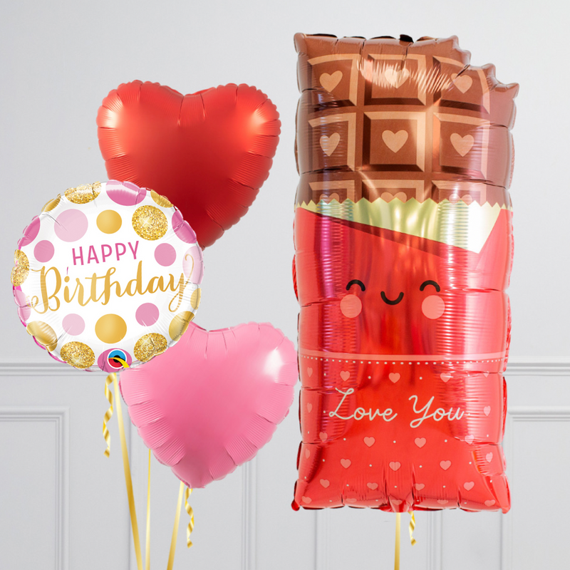 Pink Birthday Chocolate Love Supershape Set Foil Balloon Bouquet