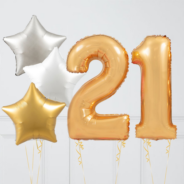 Golden Stylish Metallic Birthday Number Balloons Set (Two Numbers)