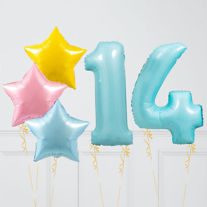 Pastel Rainbow Baby Blue Birthday Number Balloons Set (Two Numbers)