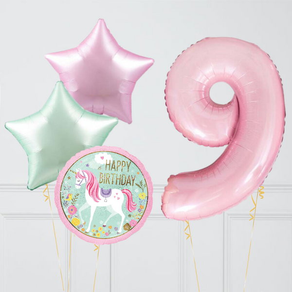 Unicorn Baby Pink Pastel Birthday Number Balloons Set (One Number)