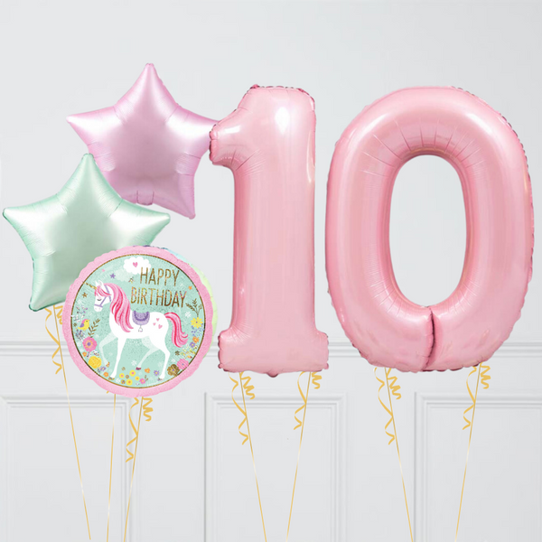Unicorn Baby Pink Pastel Birthday Number Balloons Set (Two Numbers)