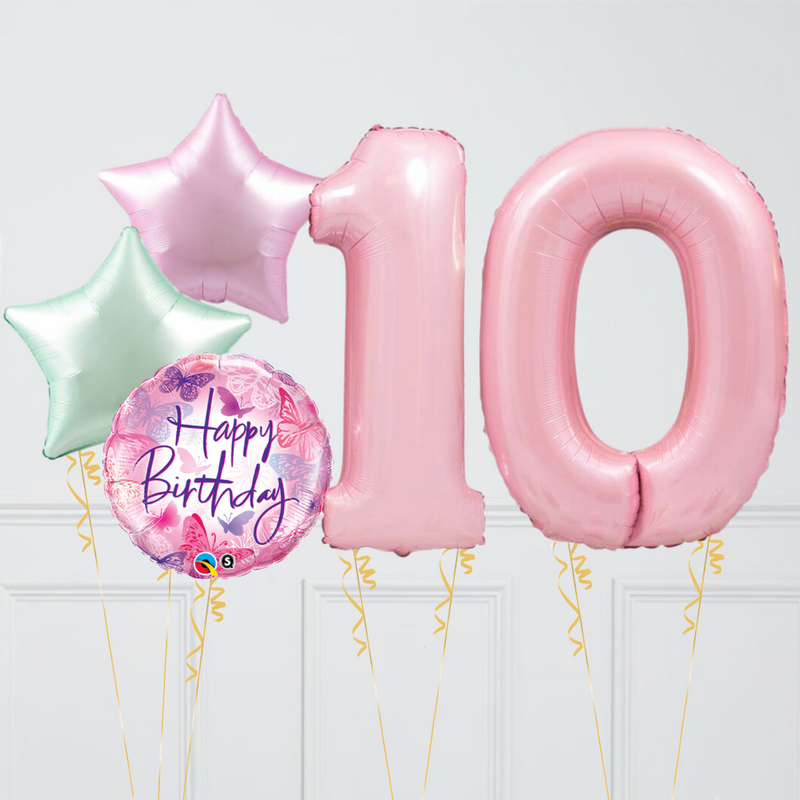 Butterflies Baby Pink Pastel Birthday Number Balloons Set (Two Numbers)