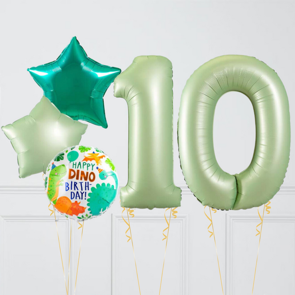 Dinosaur Olive Green Birthday Number Balloons Set (Two Numbers)