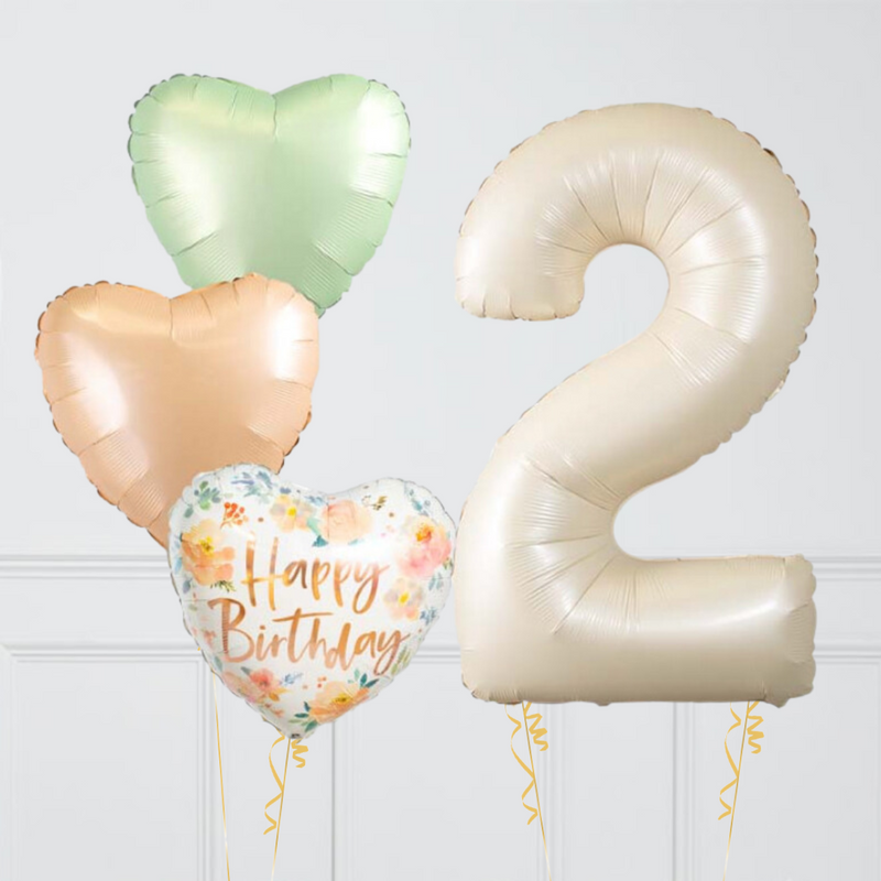 Watercolour Rose Cream Birthday Number Balloons Set (One Number)