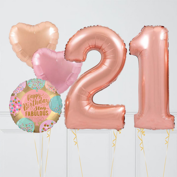 Rose Gold Hearts Birthday Number Balloons Set (Two Numbers)