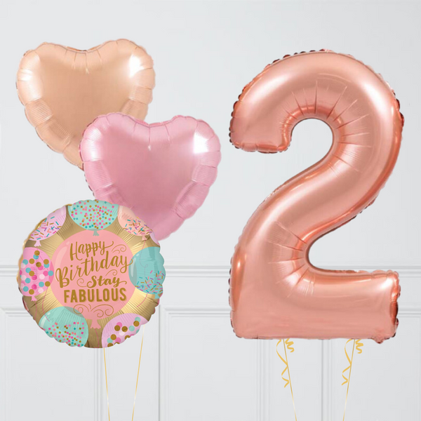 Rose Gold Hearts Birthday Number Balloons Set (One Number)