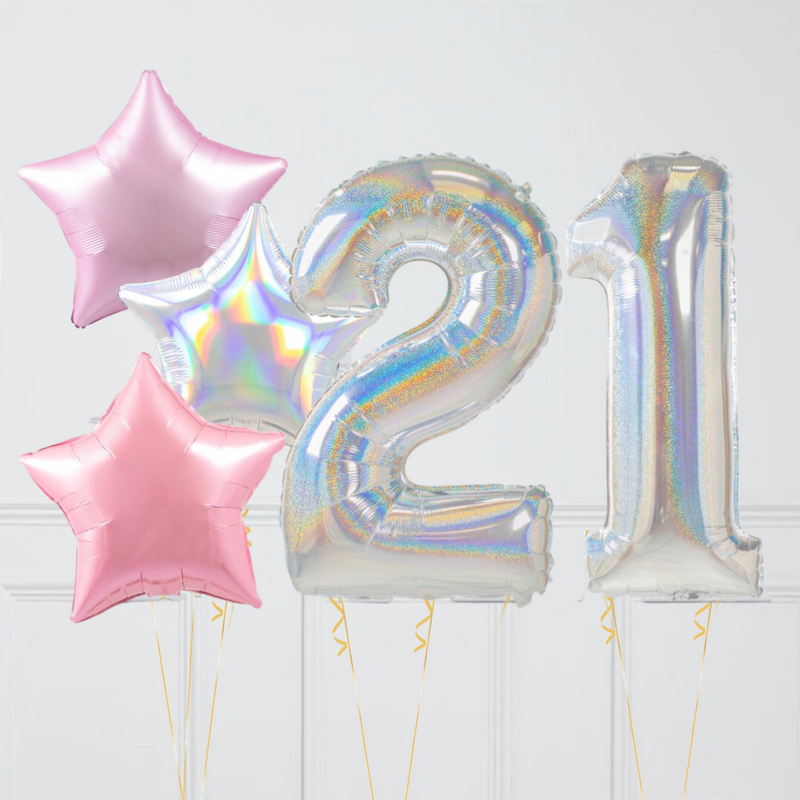 Iridescent Lilac Holographic Birthday Number Balloons Set (Two Numbers)