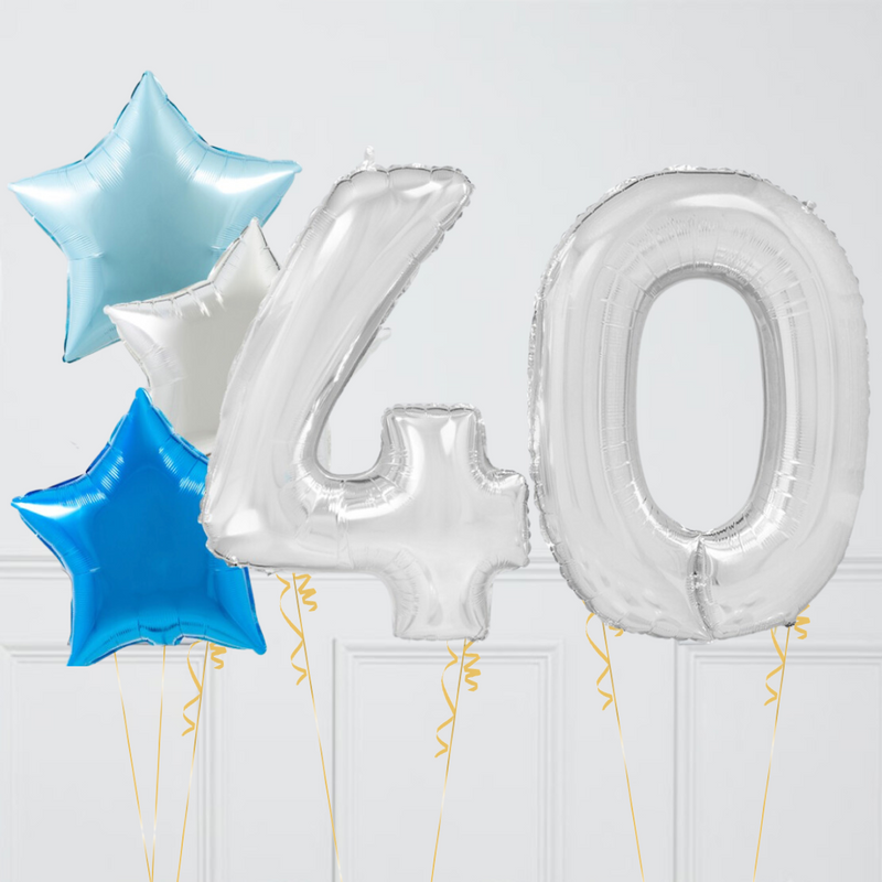 Ice Blue Silver Birthday Number Balloons Set (Two Numbers)