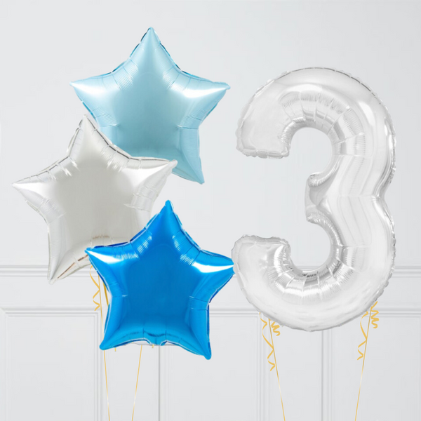 Ice Blue Silver Birthday Number Balloons Set (One Number)