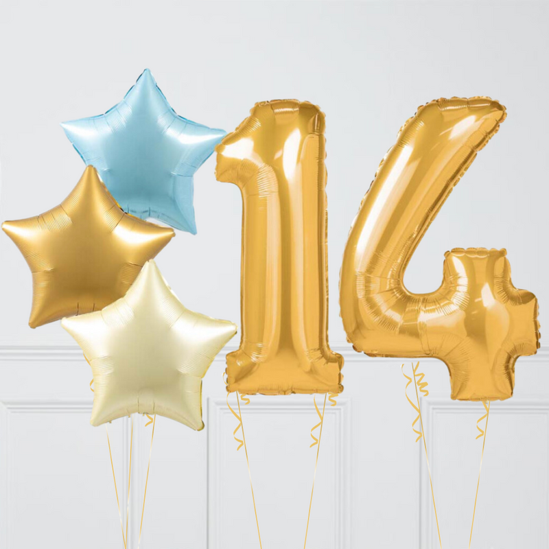 Inflated Golden Baby Blue Birthday Balloon Numbers