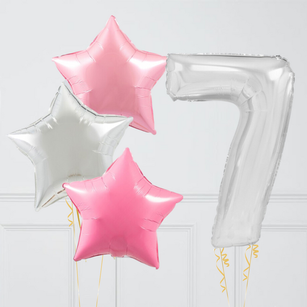 Rose Pink Silver Birthday Number Balloons Set (One Number)