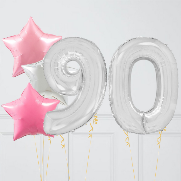 Rose Pink Silver Birthday Number Balloons Set (Two Numbers)