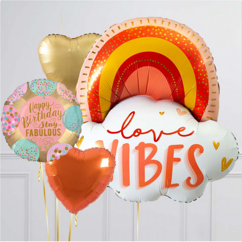 Birthday Love Vibes Boho Rainbow Set Foil Balloon Bouquet