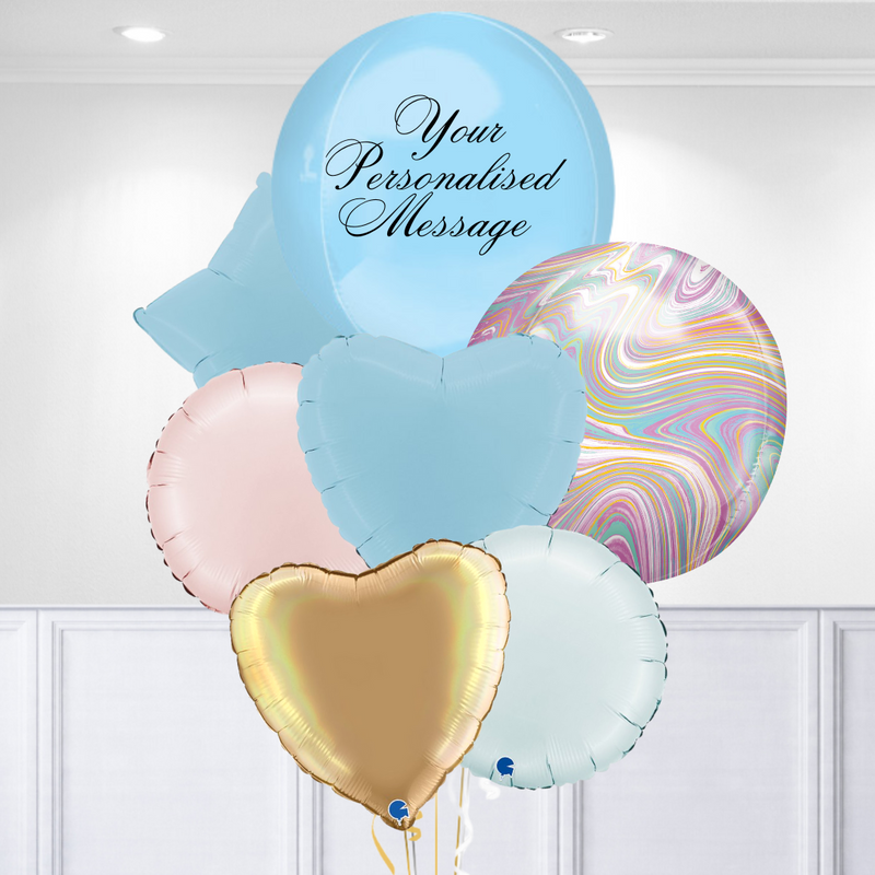 Premium Blue & Pink Marble Orb Balloon Bouquet