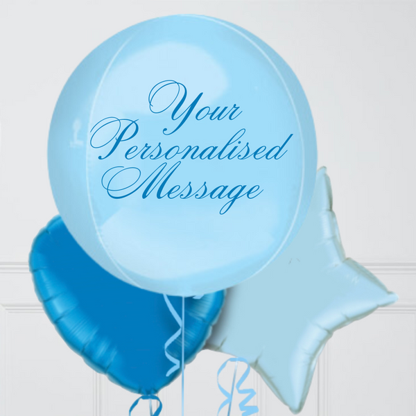 Personalised Pale Blue Orb Inflated Foil Balloon Bunch