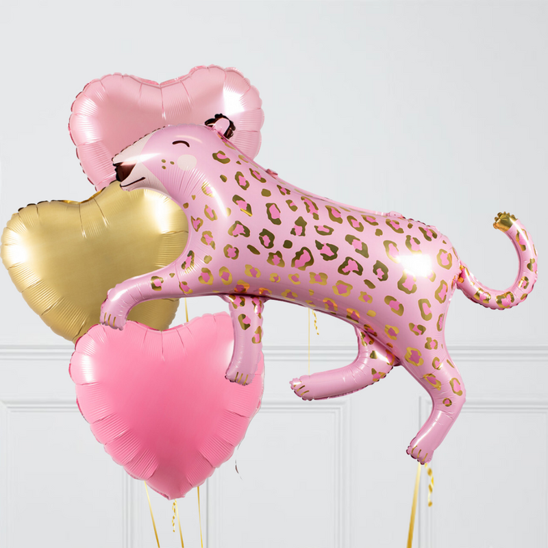 Pink Leopard Birthday Hearts Inflated Balloon Package