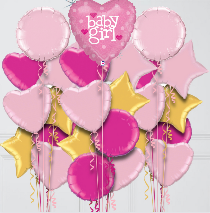 Baby Girl Hearts Inflated Foil Balloons