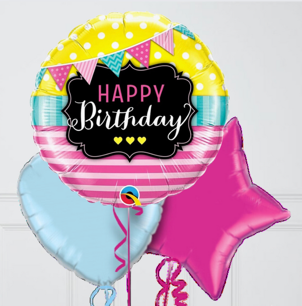 cute pink and colours birthday foil balloons delivery 