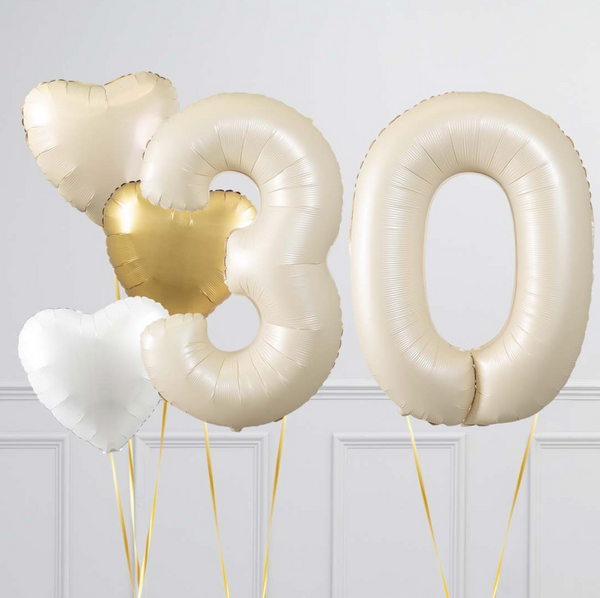 Cream Gold Birthday Number Balloons Set (Two Numbers)