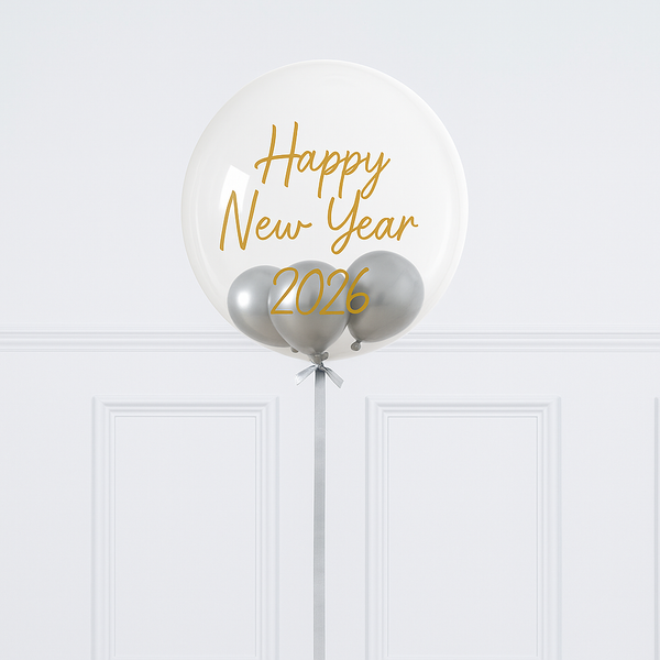Silver Happy New Year Bubble Personalised Balloon