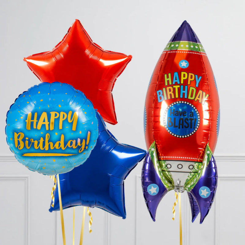 Birthday Blast Space Rocket Set Foil Balloon Bouquet