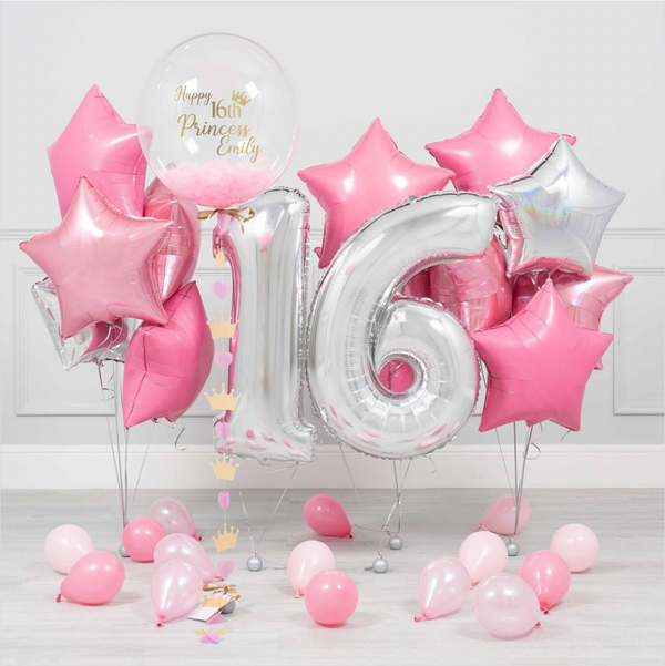Silver & Pink Birthday Balloons Package