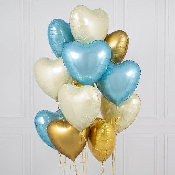 One Dozen Baby Blue Hearts Foil Balloons