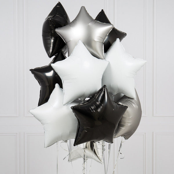 Ten Monochrome Stars Inflated Foil Balloons