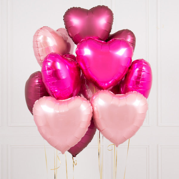 One Dozen Berry Blush Hearts Foil Balloons