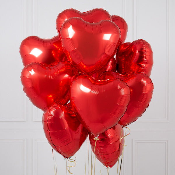 A Dozen Red Hearts Inflated Foil Balloons